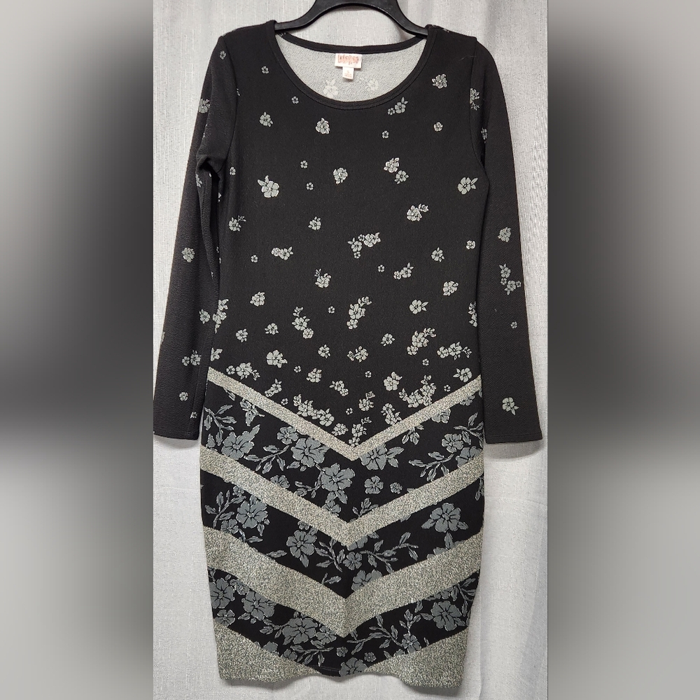LULAROE- Black/Silver Patterned Long-sleeve Dressy Dress- Women's Size Small - Picture 2 of 7